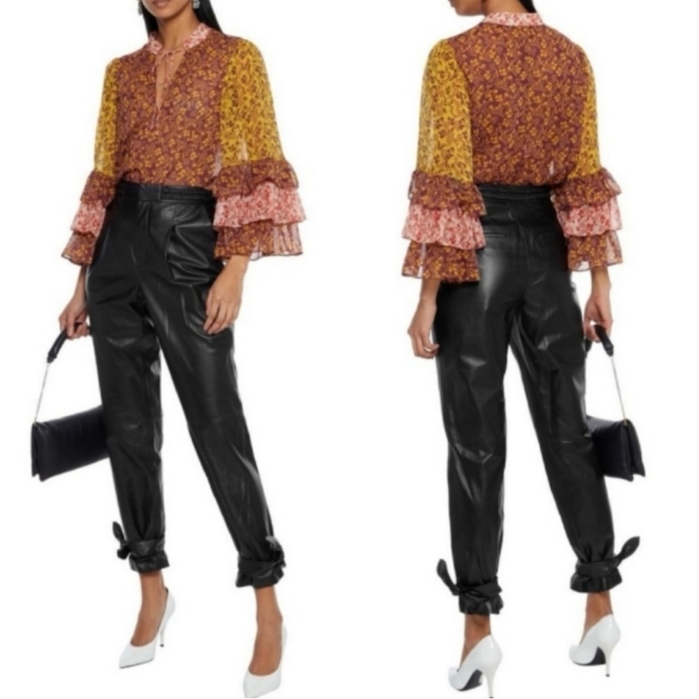 Alice + Olivia Justice tiered ruffle floral sheer blouse size small